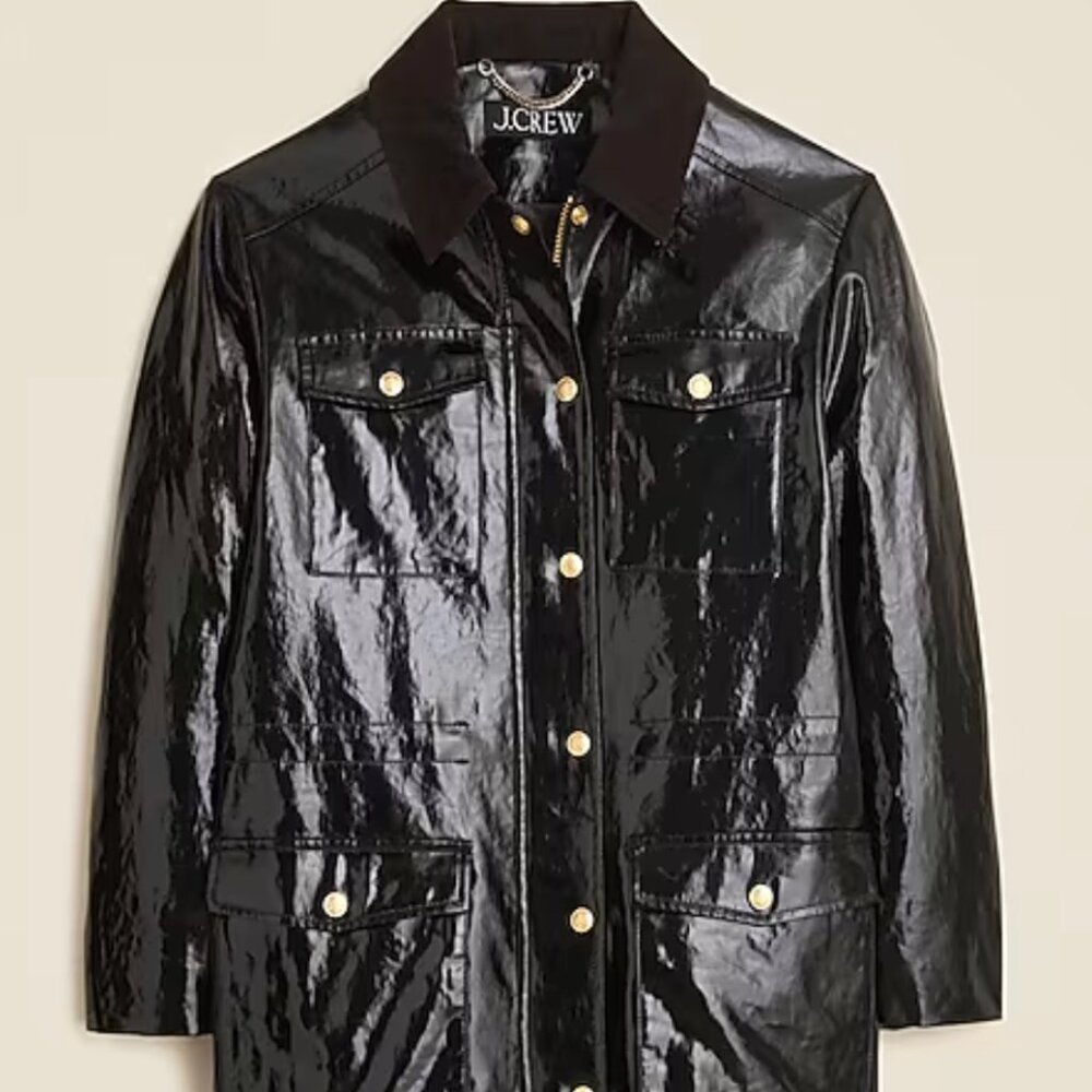 J. Crew Collection Black Laminated Barn Jacket Sz. M BNWT